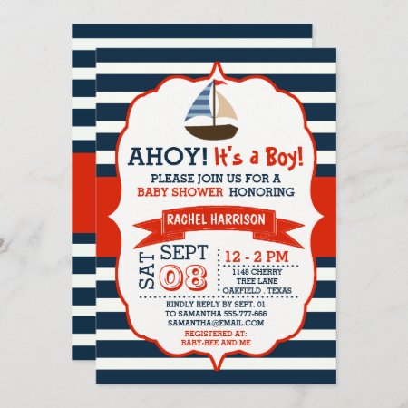 Ahoy It's A Boy! Nautical Boat Baby Shower Invites