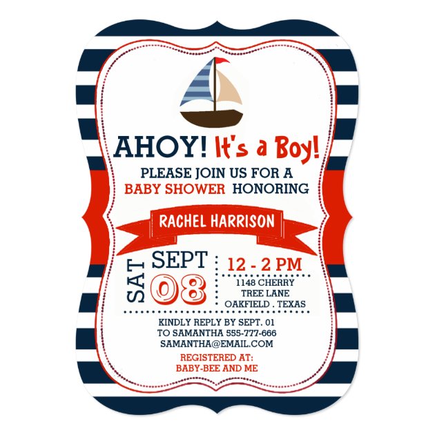Ahoy It's A Boy! Nautical Boat Baby Shower Invites