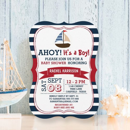 Ahoy Its A Boy Nautical Boat Baby Shower Invites