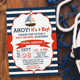 Ahoy It's A Boy! Nautical Boat Baby Shower Invites