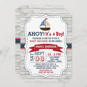 Ahoy It's A Boy! Nautical Boat Baby Shower Invites