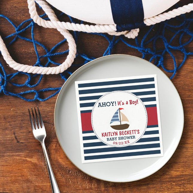 Ahoy It's A Boy! Nautical Boat Baby Shower Napkins (Creator Uploaded)