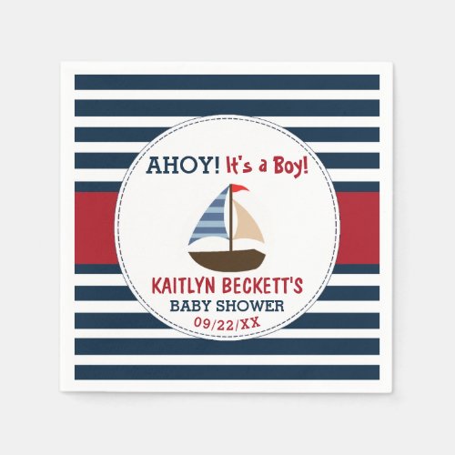 Ahoy Its A Boy Nautical Boat Baby Shower Napkins