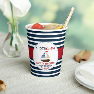 Ahoy It's A Boy! Nautical Boat Baby Shower Paper Cups