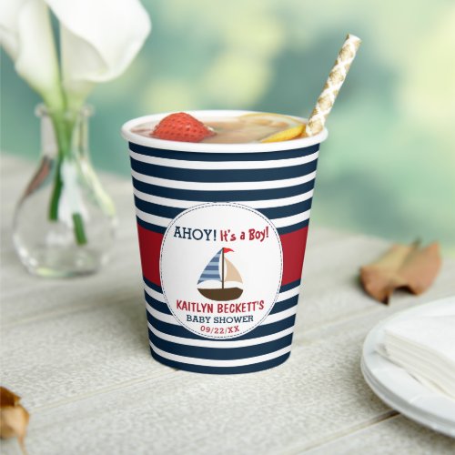 Ahoy Its A Boy Nautical Boat Baby Shower Paper Cups