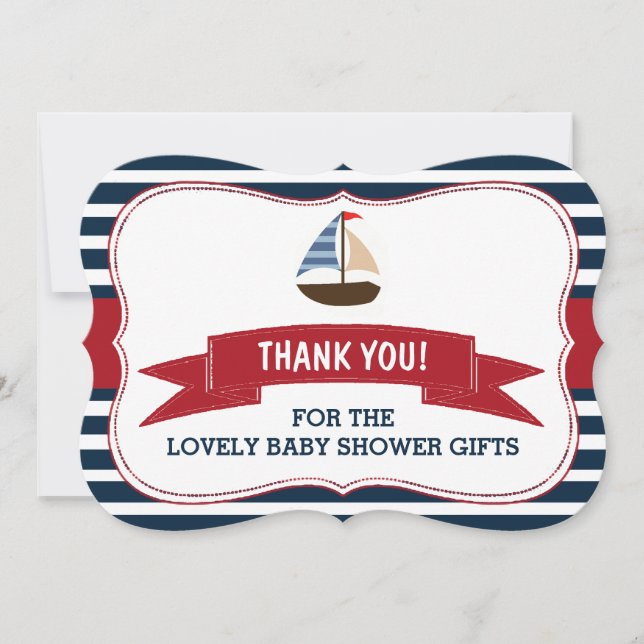 Ahoy It's A Boy! Nautical Boat Baby Shower Thanks Thank You Card (Front)