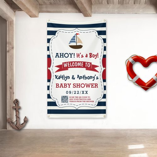 Ahoy Its A Boy Nautical Boat Baby Shower Welcome Banner