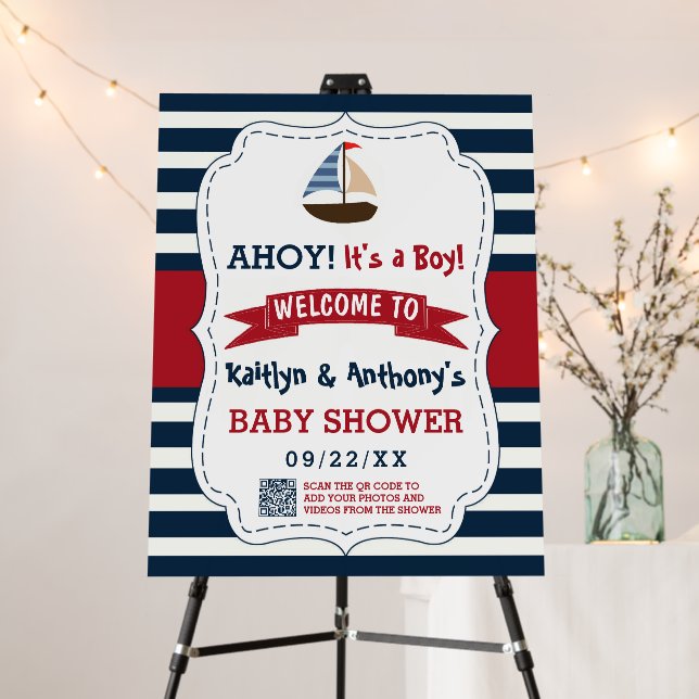 Ahoy It's A Boy! Nautical Boat Baby Shower Welcome Foam Board (In Situ (Stand))