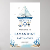 Ahoy It's a Boy Nautical Boat Baby Shower Welcome  Poster