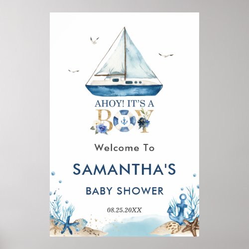 Ahoy Its a Boy Nautical Boat Baby Shower Welcome  Poster