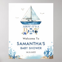 Ahoy It's a Boy Nautical Boat Baby Shower Welcome Poster