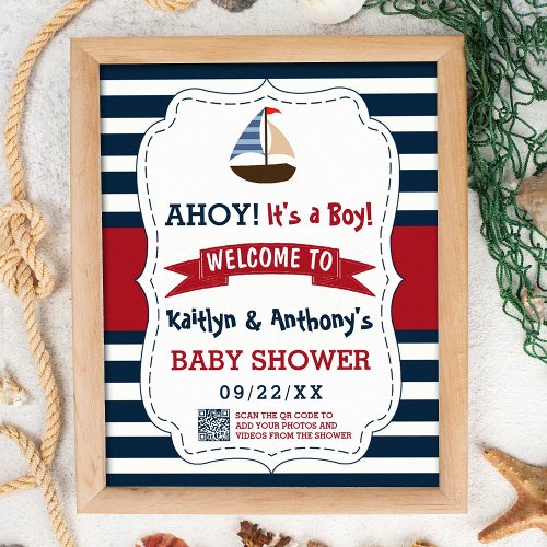 Ahoy Its A Boy Nautical Boat Baby Shower Welcome Poster