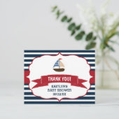 Ahoy It's A Boy! Nautical Boat Baby Thank You Postcard (Standing Front)