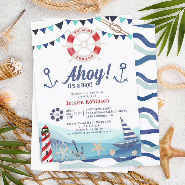 Zazzle nautical baby cheap shower invitations