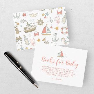 Ahoy it's a Boy Nautical Books for Baby Shower Enclosure Card