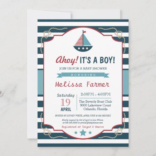 Ahoy Its A Boy Nautical Boy Baby Shower Invitation