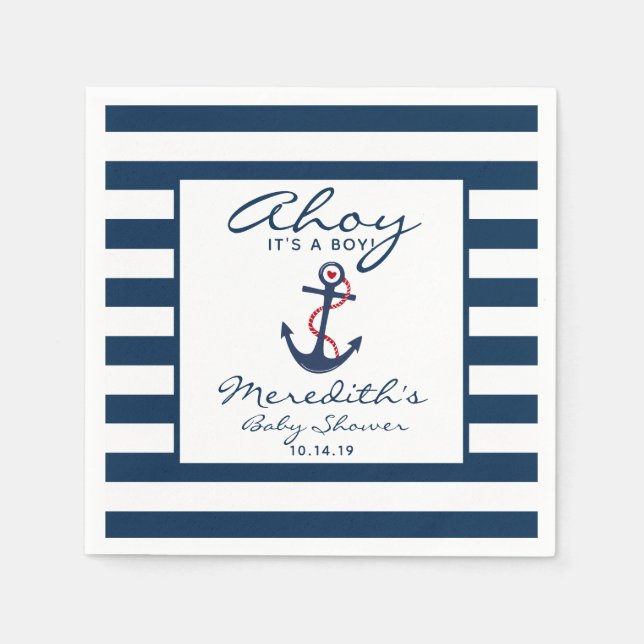 Ahoy it's a Boy Nautical Boy Baby Shower Napkins (Front)