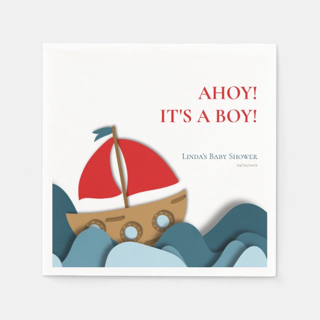 Ahoy its a boy Nautical Boy Baby Shower Napkins (Front)
