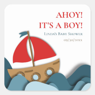 Ahoy its a boy Nautical Boy Baby Shower Square Sticker