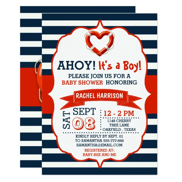 Ahoy It's A Boy! Nautical Buoy Baby Shower Invites