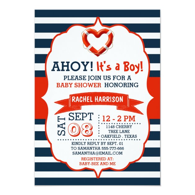Ahoy It's A Boy! Nautical Buoy Baby Shower Invites