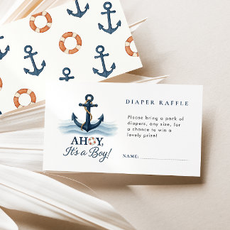 Ahoy It's A Boy Nautical Diaper Raffle Baby Shower Enclosure Card