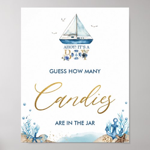 Ahoy Its a Boy Nautical Guess How Many Candies Poster