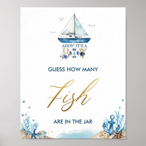 Ahoy Its a Boy Nautical Guess How Many Fish Jar Poster