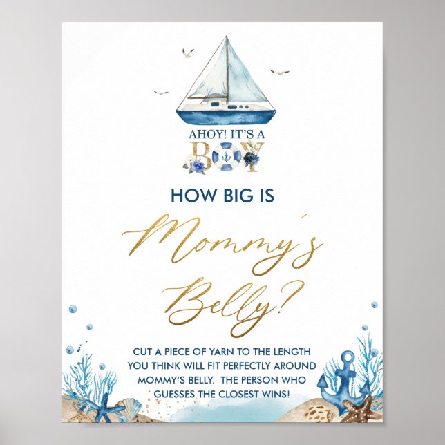 Ahoy It's a Boy Nautical How Big is Mommy's Belly  Poster (Front)