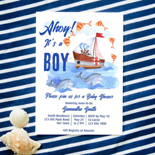 Ahoy its a boy nautical marine baby shower invitation