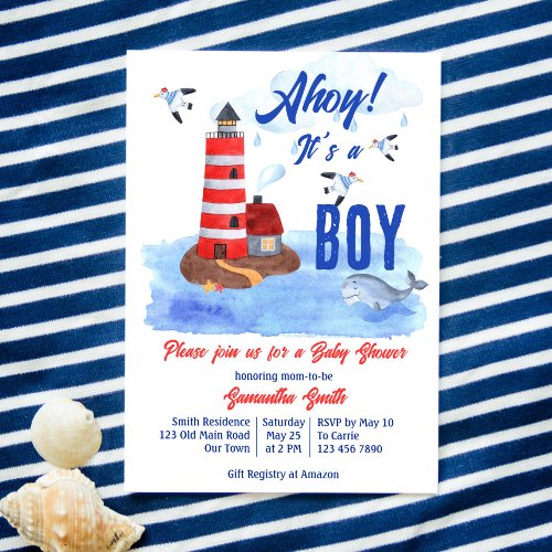 Ahoy its a boy nautical marine baby shower invitation