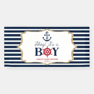 Ahoy It's A Boy Nautical Navy Blue Baby Shower Banner