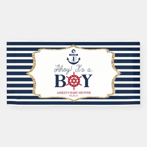 Ahoy Its A Boy Nautical Navy Blue Baby Shower Banner