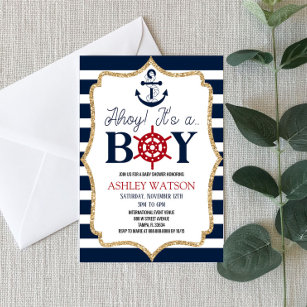 Ahoy It's A Boy! Nautical Navy Blue Baby Shower Invitation