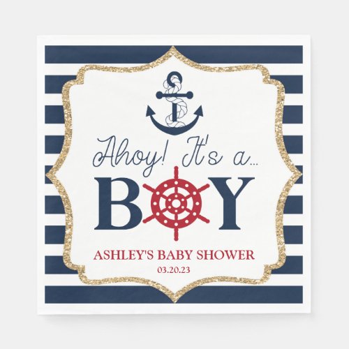 Ahoy Its A Boy Nautical Navy Blue Baby Shower  Napkins