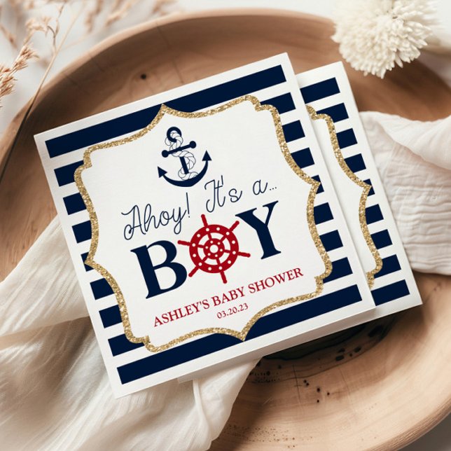 Ahoy It's A Boy Nautical Navy Blue Baby Shower  Napkins (Creator Uploaded)