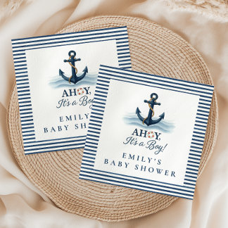 Ahoy It's A Boy Nautical Navy Blue Baby Shower Napkins
