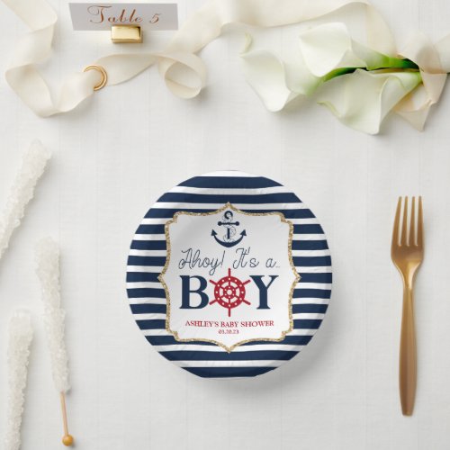 Ahoy Its A Boy Nautical Navy Blue Baby Shower Paper Bowls