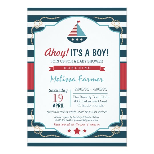Ahoy It S A Boy Nautical Navy Red Baby Shower Invitation Zazzle Nautical Navy Red Baby Shower Invitation Zazzle