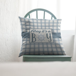 Ahoy It's A Boy Nautical New Baby Throw Pillow