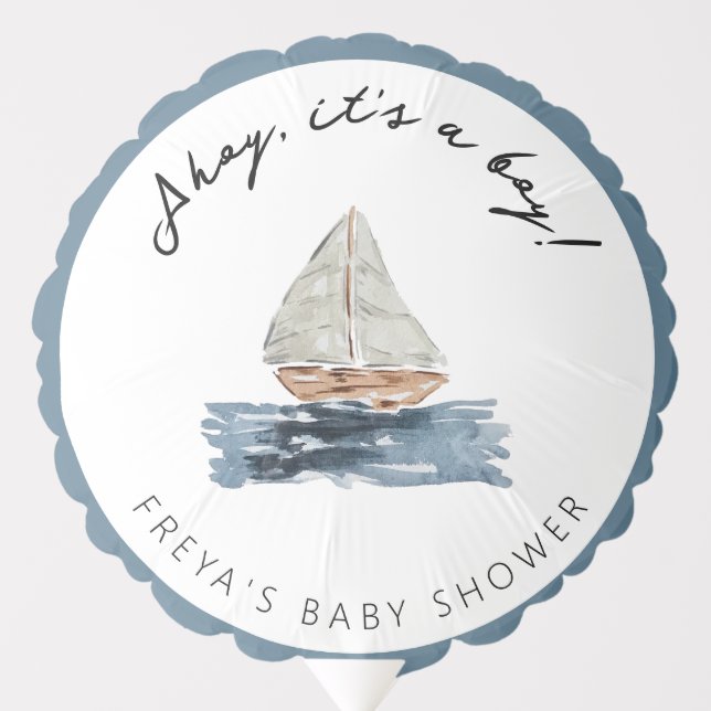 Ahoy Its A Boy Nautical Sailboat Baby Shower Balloon (Front)