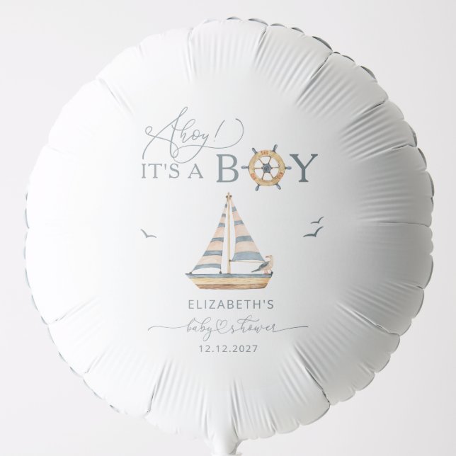 Ahoy It's a Boy Nautical Sailboat Baby Shower Balloon (Front)