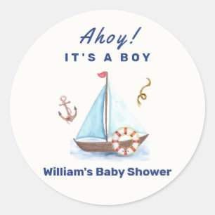 Ahoy It's A Boy Nautical Sailboat Baby Shower Classic Round Sticker