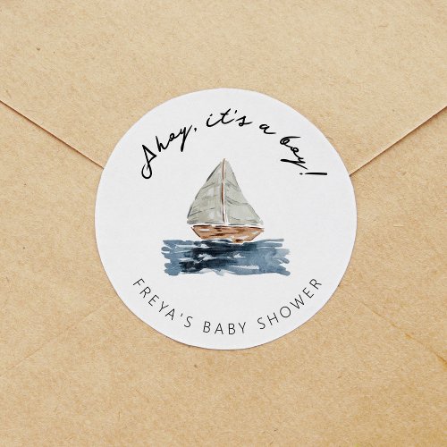 Ahoy Its A Boy Nautical Sailboat Baby Shower Classic Round Sticker