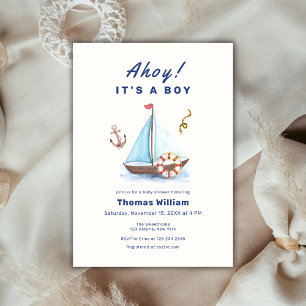 Ahoy It's A Boy Nautical Sailboat Baby Shower Invitation