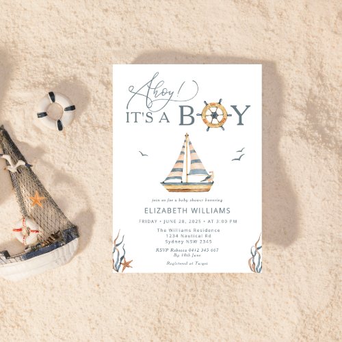 Ahoy Its A Boy Nautical Sailboat Baby Shower Invitation