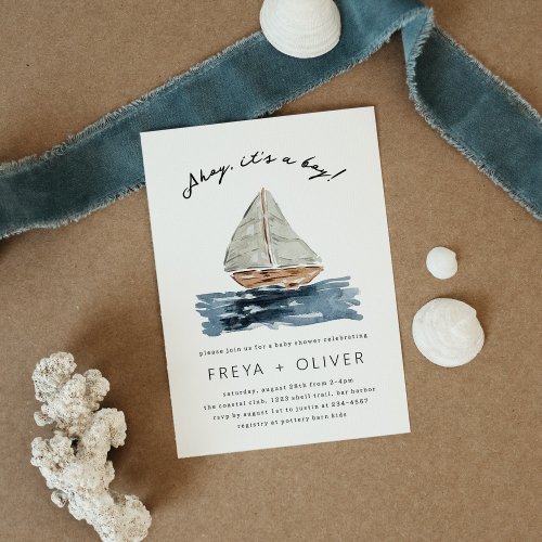 Ahoy Its A Boy Nautical Sailboat Baby Shower Invitation