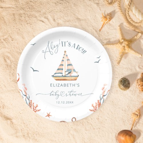 Ahoy Its a Boy Nautical Sailboat Baby Shower Paper Plates