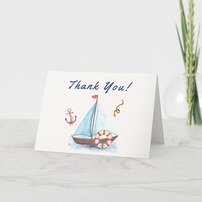 Ahoy It's A Boy Nautical Sailboat Baby Shower  Thank You Card (Front)
