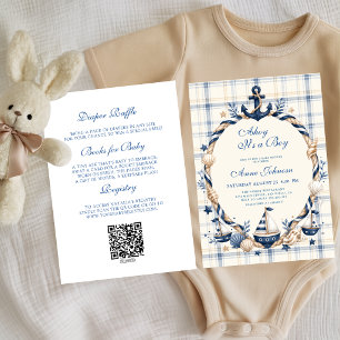 Ahoy It's a Boy Nautical Sailboat Blue All In One Invitation